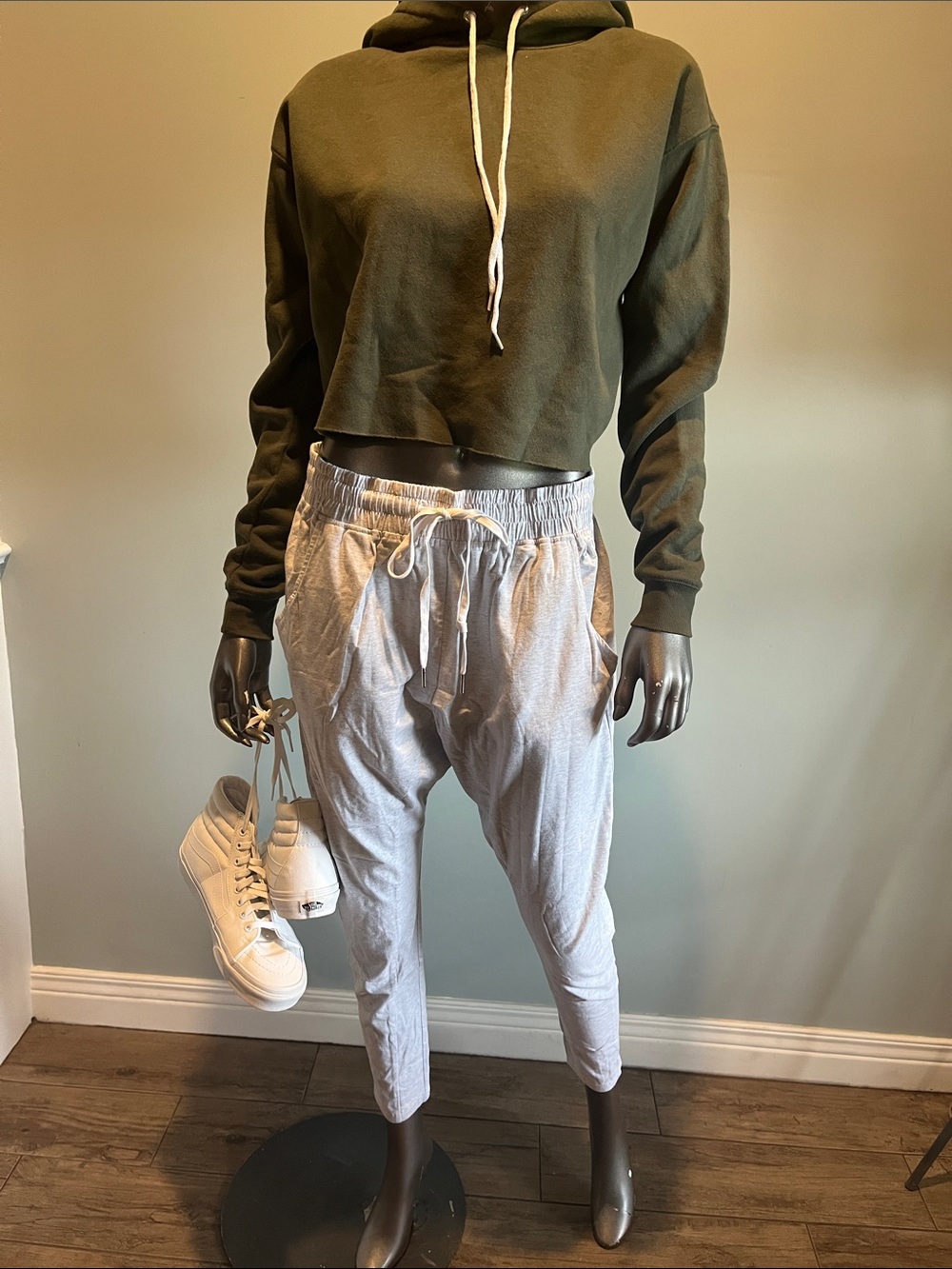 Light Gray Drawstring Jogger Pants with Elastic Waist